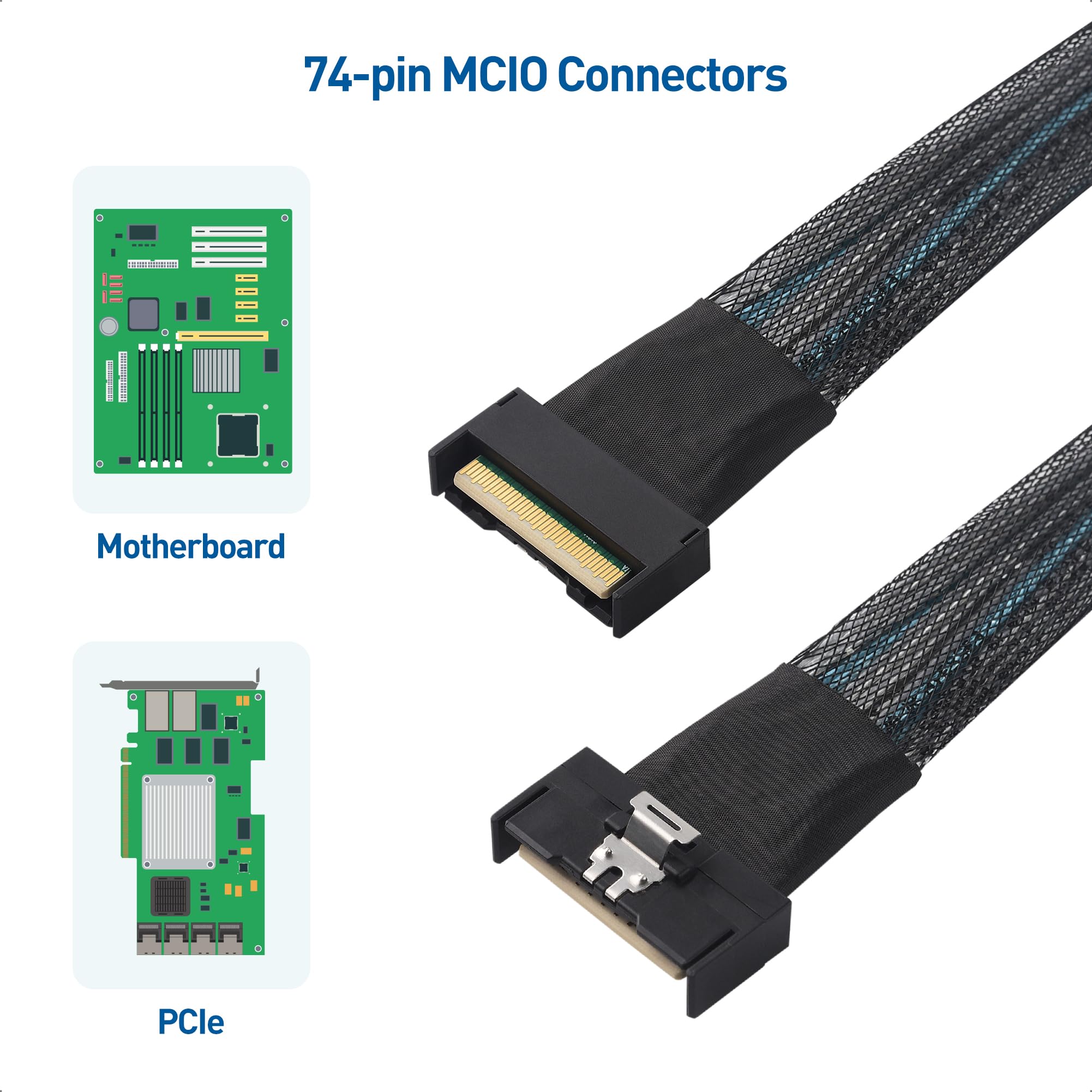 Cable Matters Cavo MCIO x8 a 74 pin (cavo MCIO), 0,85 m, supporta PCIe Gen5, SFF-TA-1016 Mini Cooledge IO Cable