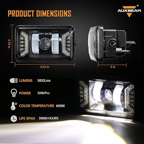 Miniatura 2 de Auxbeam 2023 Actualización de luces antiniebla LED con DRL + luz de señal para Ford F150 2015-2020, 4 pulgadas, luces antiniebla de conducción