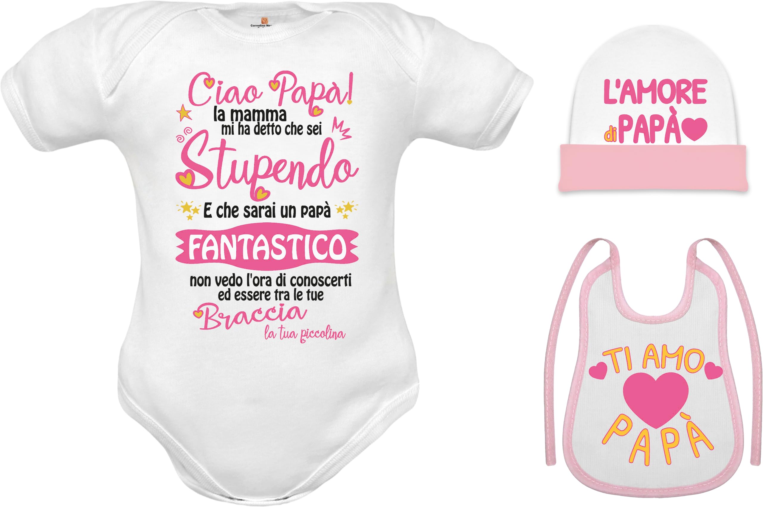 corrdino neonato tutine body capello bavette per neonati cotone frasi per futuro papà, regalo nascita sarai papà, papà sto arrivando