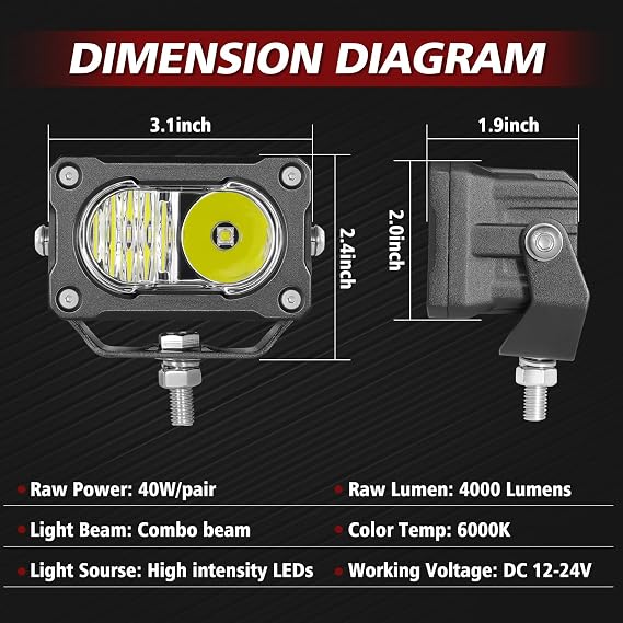 2PCS 3 Inch LED Pod Light + 2PCS Yellow LED Pods Flush