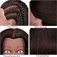 Vista 5 de FABA Cabeza de maniquí de cabello 100% real con pelo marrón oscuro, cabeza de muñeca de 20 a 22 pulgadas, cabeza de práctica de maniquí