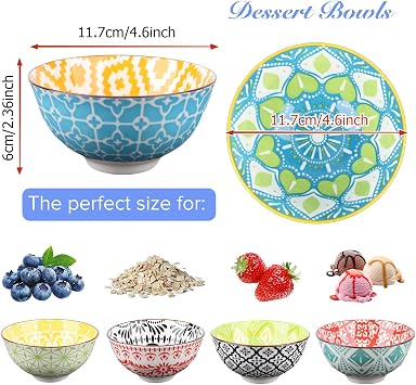 6-Piece Ceramic Tapas Bowls Set 10oz – Bohemian Design with Gift Box