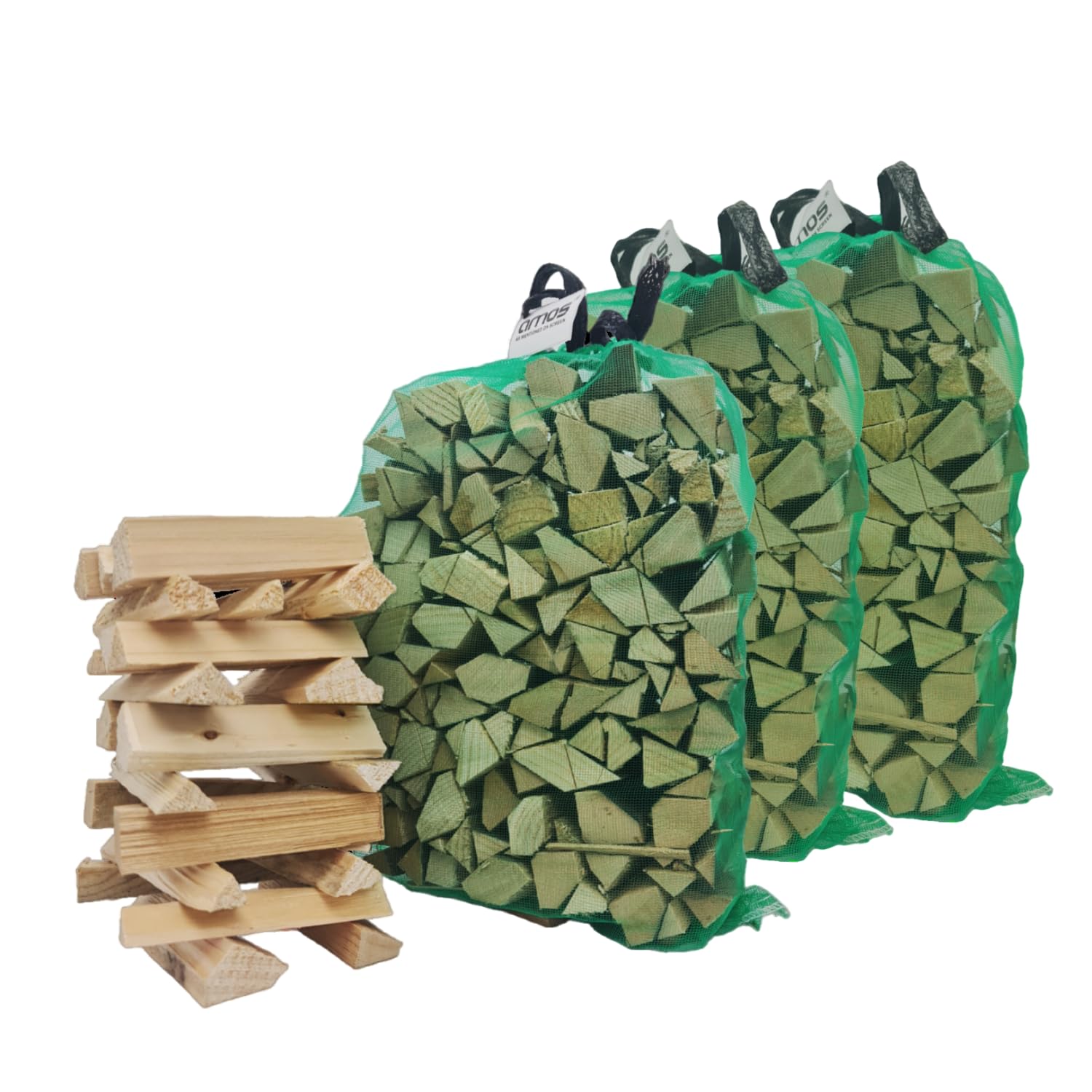 Amos Light Kiln-Dried Kindling Wood – 3 Bags (Approx. 9–12Kg), Eco-Friendly Easy- Natural Firelighters For Wood Burning Stoves, Bbqs, Pizza Ovens & Log Burners