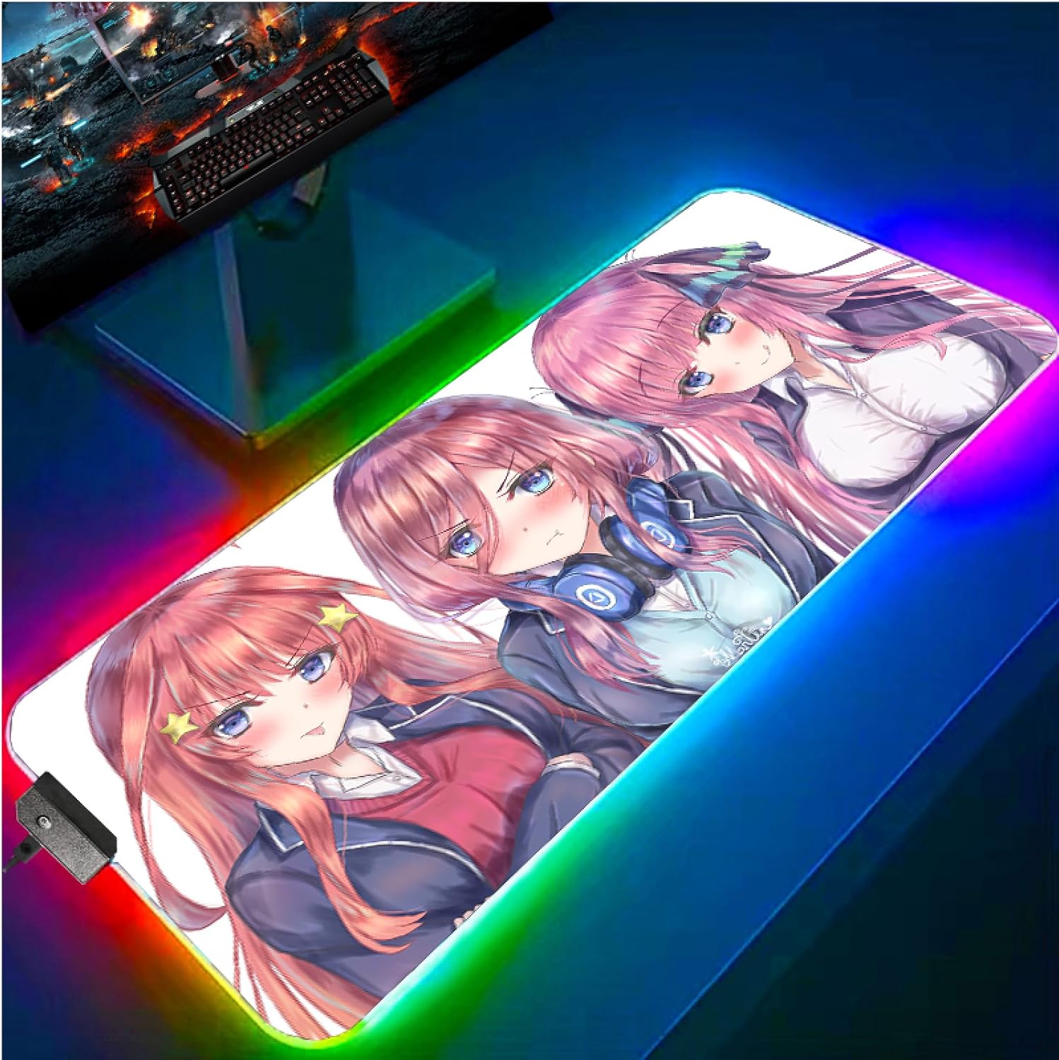 Mouse Pads Anime Quintessential Girls RGB Mouse Pad Gaming Accessories Mouse Pad Large Mouse Pad Gamer PC Non-Slip Cute Girl Desk Mat,RGB,L