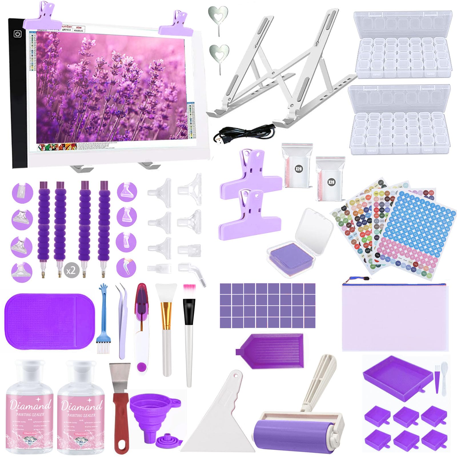 DNSGOOR 189Pcs all Inclusive Diamond Painting Accessori Strumenti di Pittura Diamante Kit Diamond Art Accessori Kit con A4 Diamond Painting Light Pad, Diamond Art Sealer Colla per DIY Craft