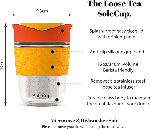 Miniatura 2 de SoleCup. Infusor de té suelto de viaje, colador de té desmontable con tapa a prueba de derrames, taza de café de viaje de vidrio reutilizable sin