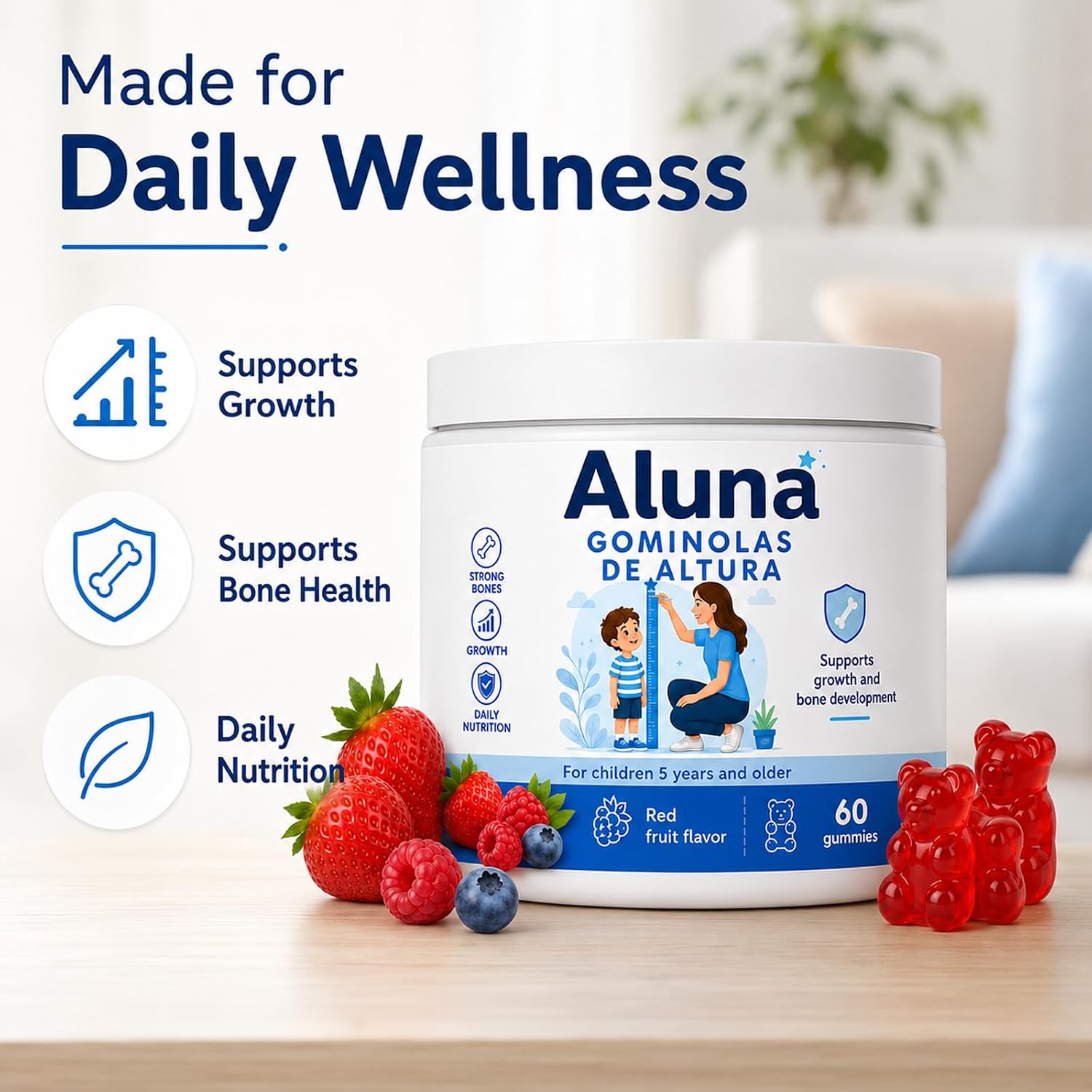De Crecimiento De Altura, Growth Gummies, Red Berry Flavor, Vitaminas, 60 Gummies
