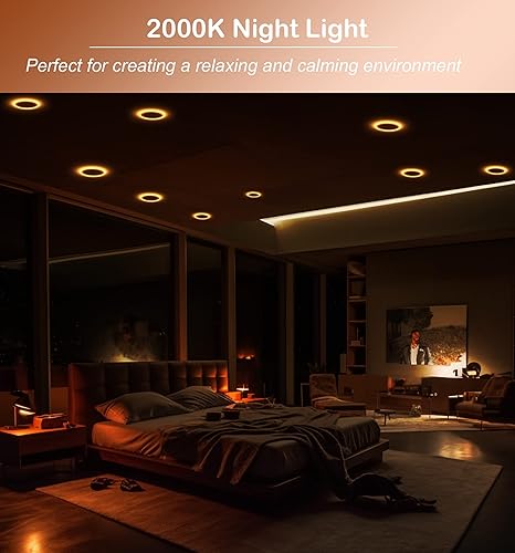 Miniatura 7 de CLOUDY BAY Paquete de 6 Lámpara de techo empotrable LED 5CCT de 6 pulgadas con luz nocturna, 2700 K3000 K3500 K4000 K5000 K seleccionable,