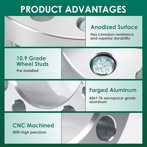 Miniatura 3 de MOCA - 4 espaciadores de rueda de 2.000 in de 5 x 114.3 a 0.197 x 4.500 in, patrón de perno de 3.248 in, orificio del buje de 12 pulgadas x 20 para