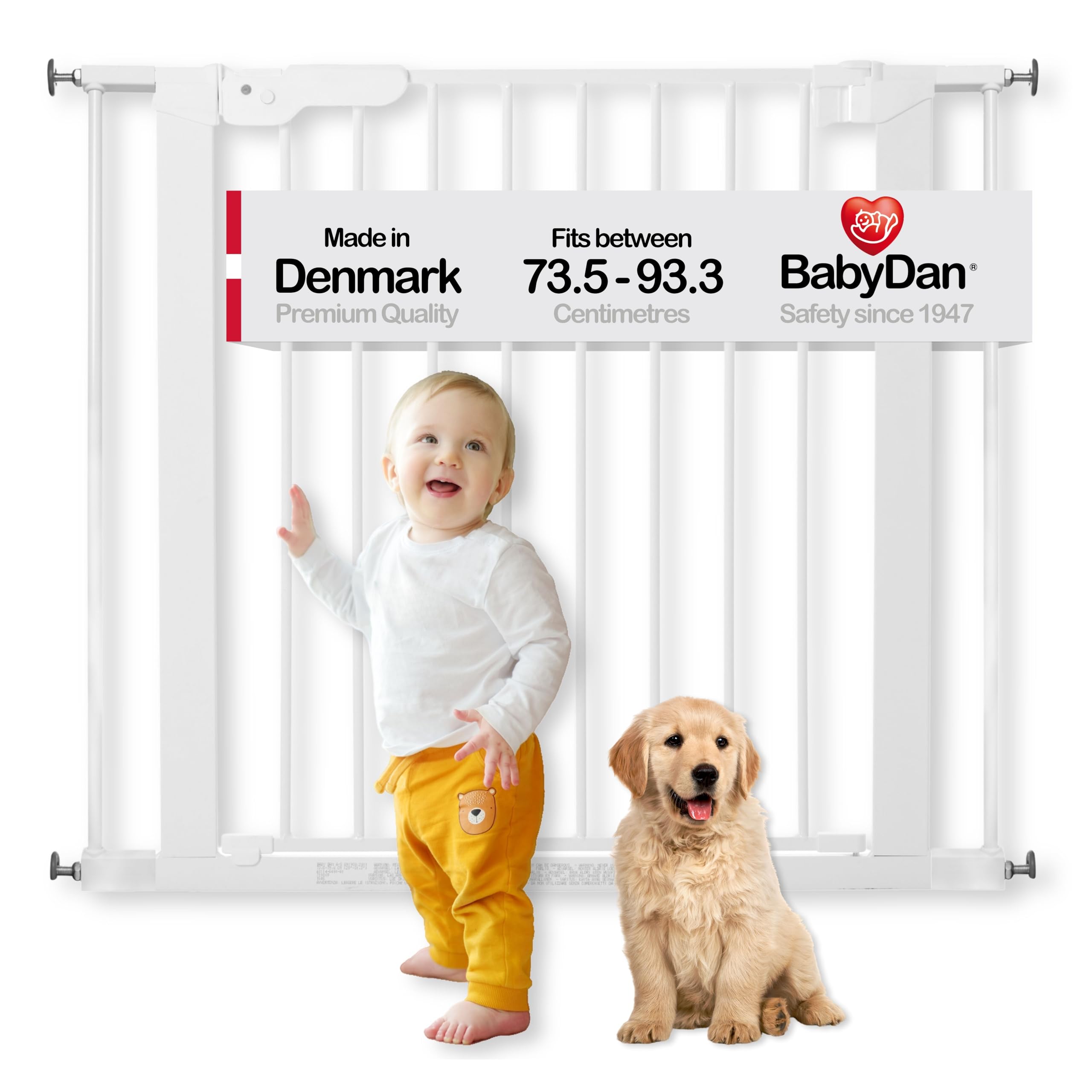 BabyDan Premier, Ohne bohren Treppenschutzgitter, 73,5-93,3 cm, Baby-,Sicherheitsgitter, Metall, Weiß, Hergestellt in Dänemark - (Haustiergitter,Hundegitter) - 5