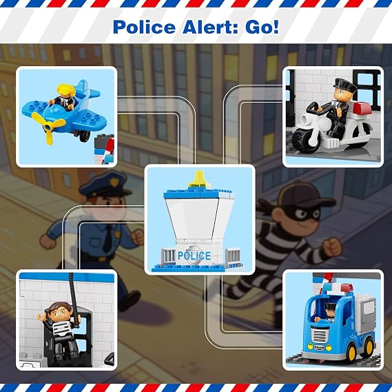 Large Police Station Toy, Classic Big Building Blocks Police Toys