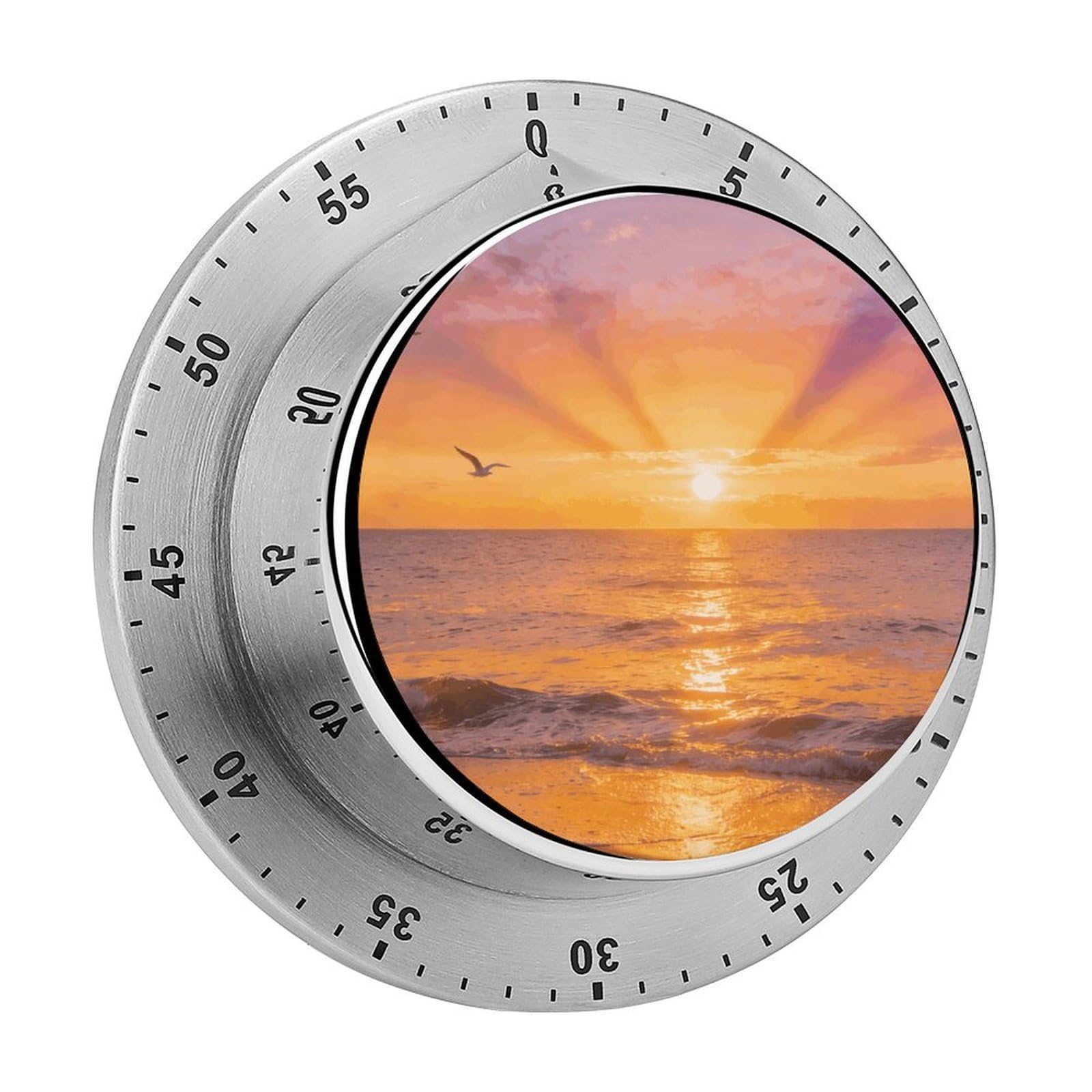 Ocean Sunset Timer Exquisite Stainless Steel Body Desk Visual Timer with Loud Alarm 60-Minute Mechanical Countdown Timers Magnetic Backing Cooking Kitchen Timers for Work