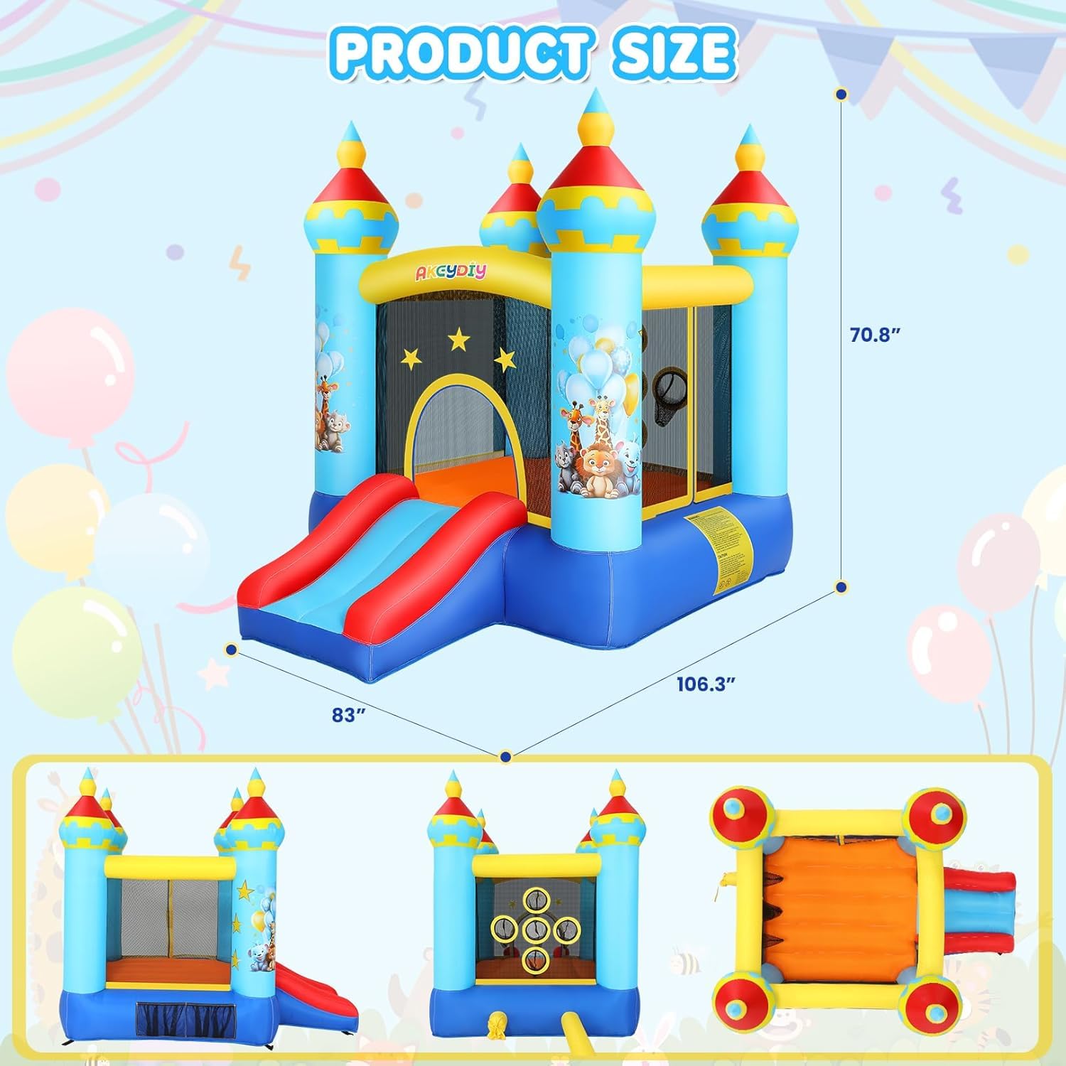 AKEYDIY Château Gonflable pour Enfants avec Toboggan/souffleur