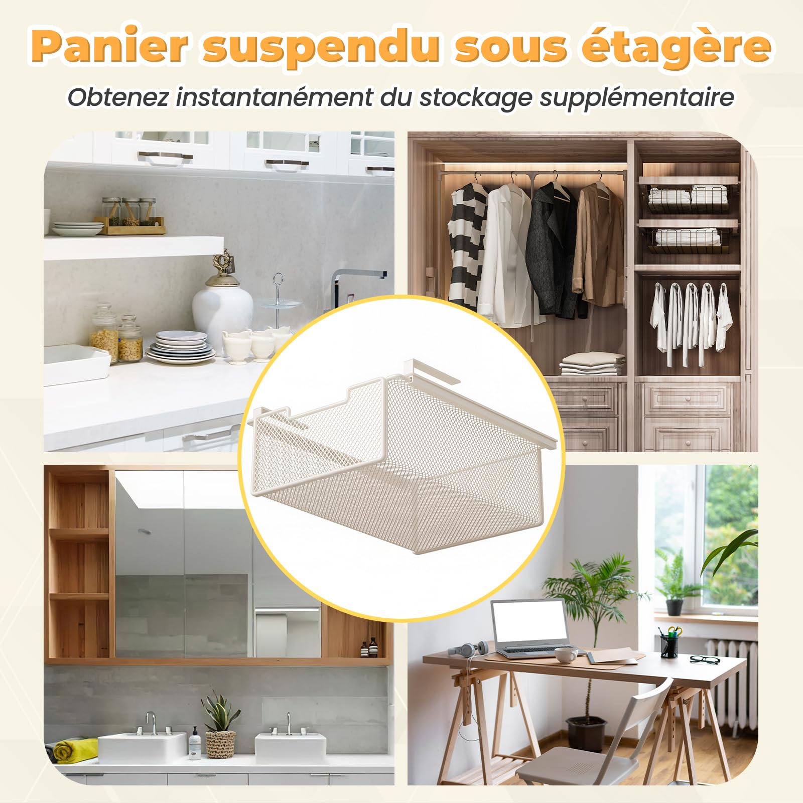 F Fityle Organisateur de Sous-Vêtements en Métal, Armoire de Rangement Suspendu, Boîte de Rangement sous Étagère, Panier à Tiroir Coulissant Gain de Place pour Chaussettes, Slips, Soutiens-Gorge,Blanc
