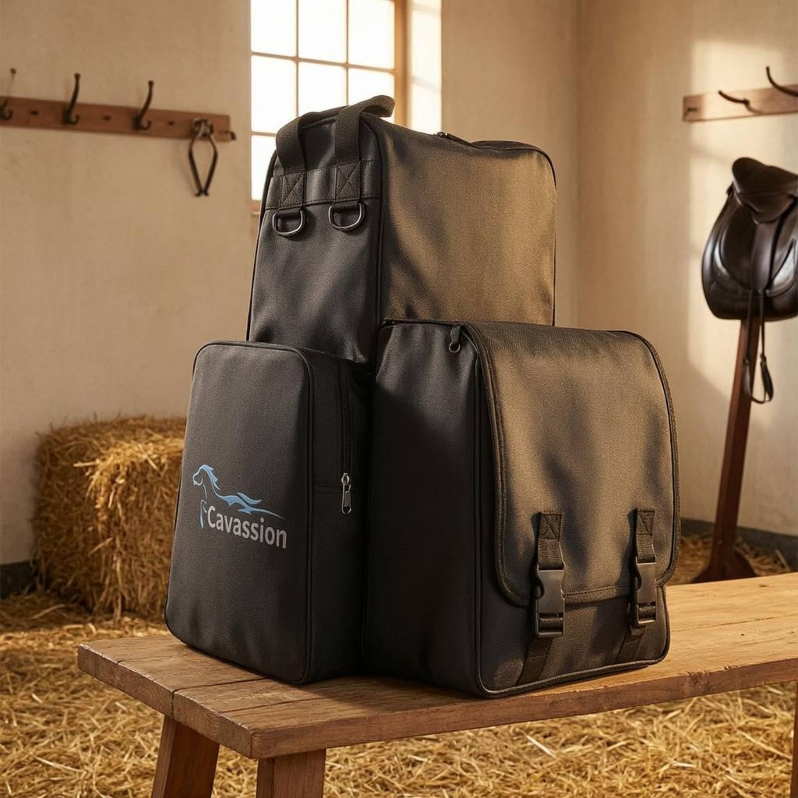 Borsa Equestre Porta Attrezzatura Borsa Zaino Sacca Organizer in Poliestere Ripstop 900D con Esterno Opaco Liscio Chiusura a Zip Separate per Piccoli