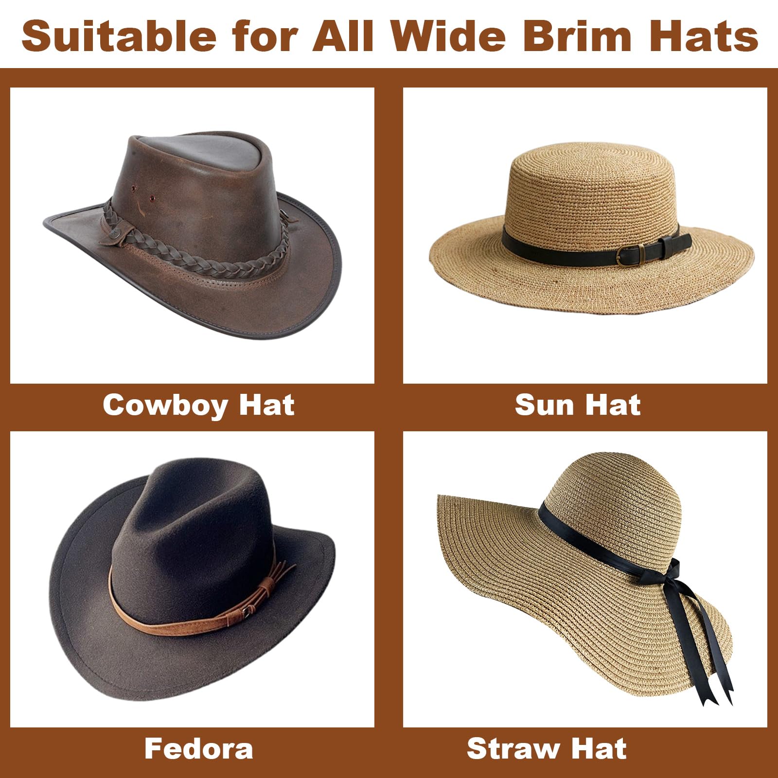 Fikoksol - Juego de 4 soportes para sombreros de vaquero para colgar sombreros de paja de ala ancha occidental - Adhesivo de pared para armario de pared
