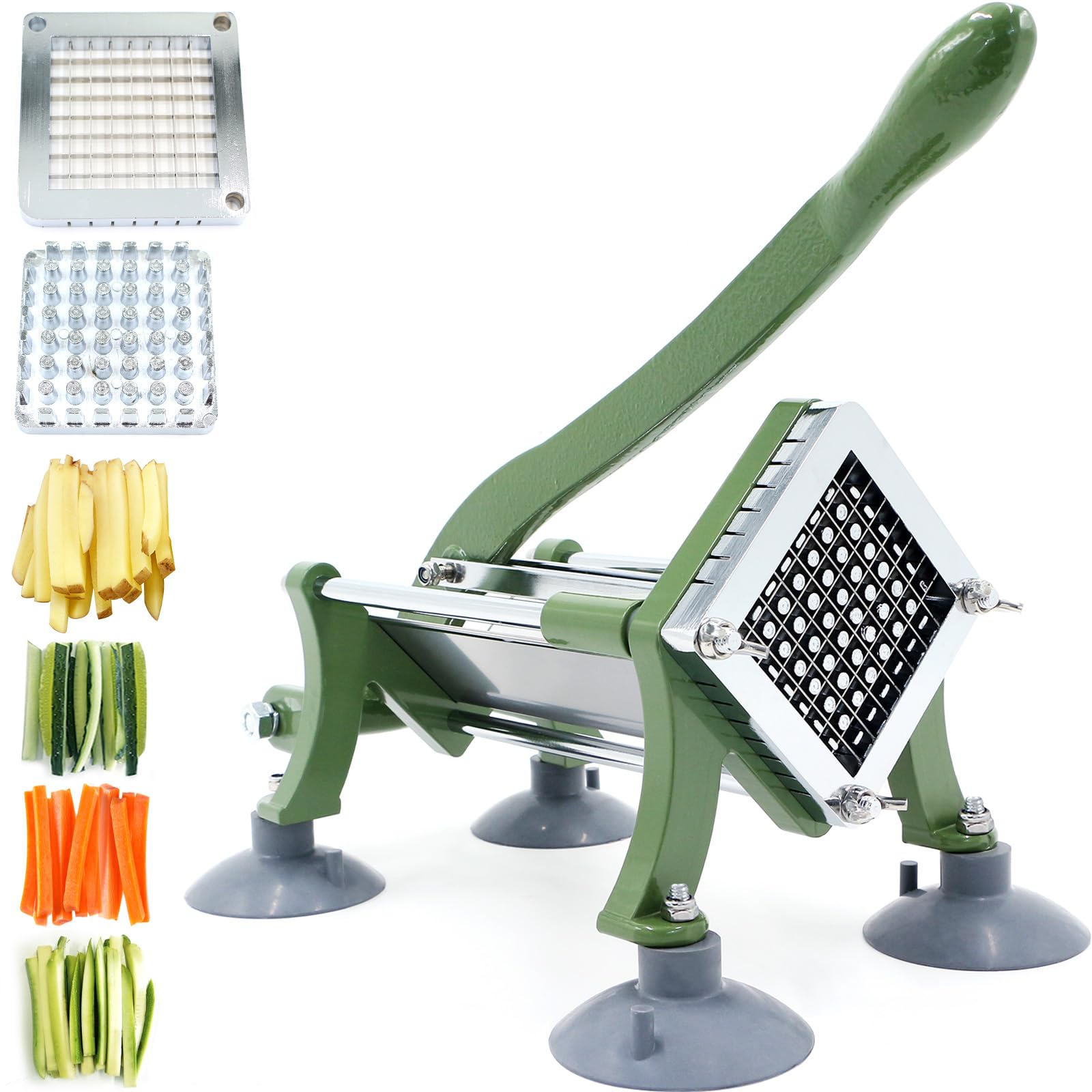 Pommes Frites Schneider Commercial Manuell Pommesschneider Professioneller Saugfüßen Komplettset French Fries Cutter mit Schwerem Gusseisen-Griff und 3/8" (10x10mm) Klinge