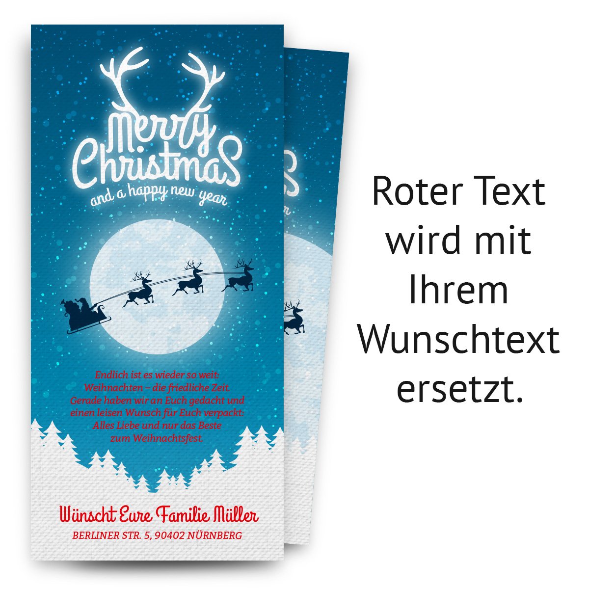 Weihnachtskarten (50 Stück) - Mondlicht Merry Christmas - Grußkarten Weihnachten