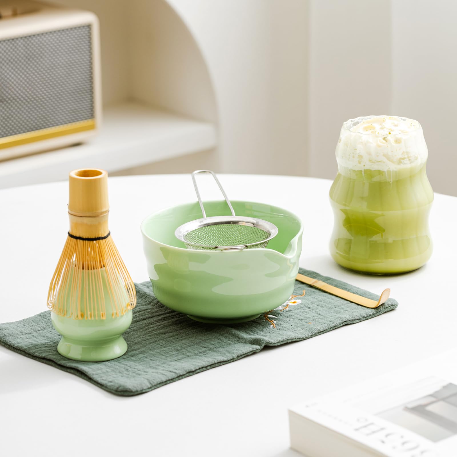 TFixol Autentyczny japoński zestaw do herbaty matcha, 7-częściowy zestaw ceremonii, z miską trzepaczką, pojemnikiem na wylewkę, szklanka w eleganckim pudełku