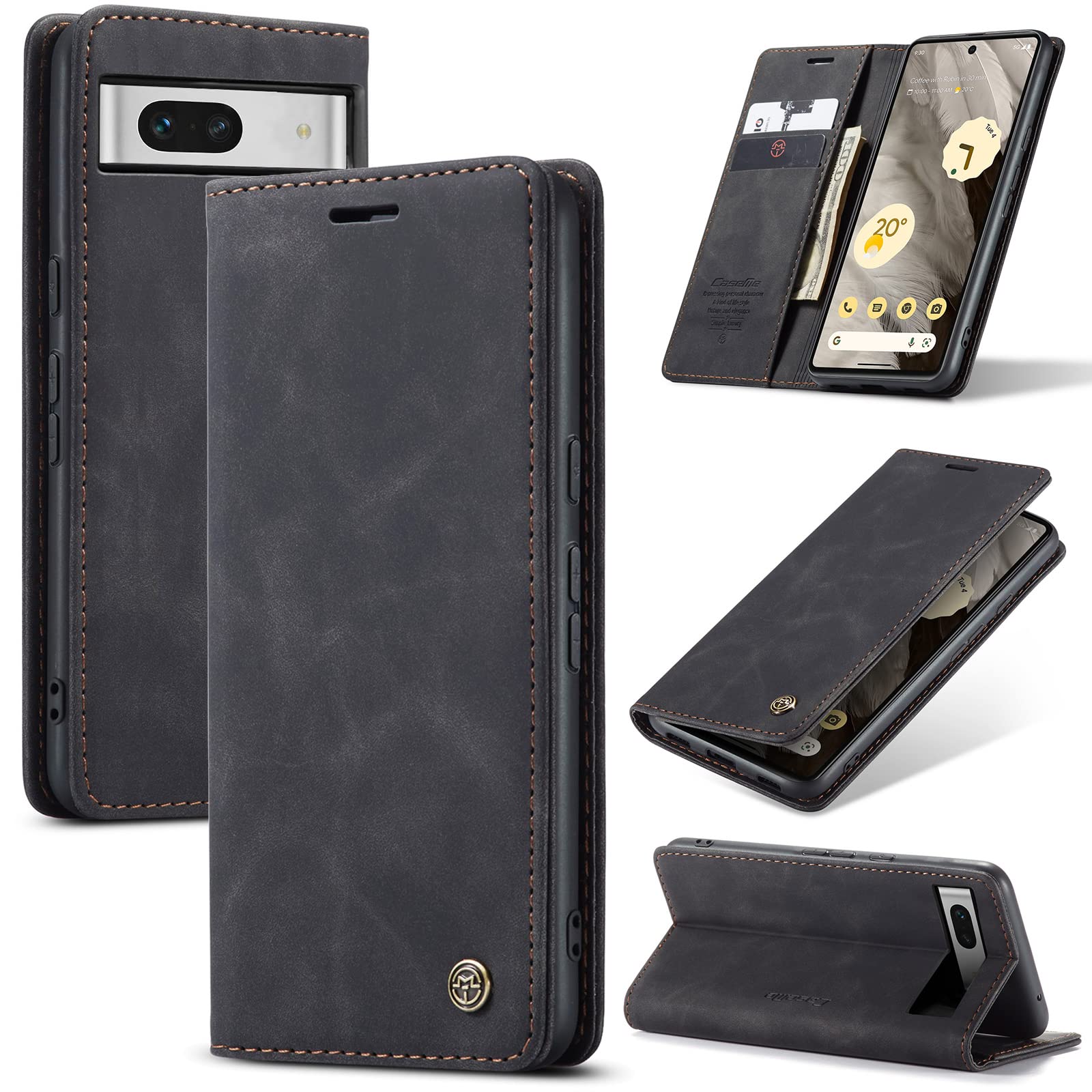 Lanranwa Handyhülle für Google Pixel 7A 5G Hülle Premium Lederhülle Klappbar Flip Case Handytasche Schutzhülle Klapphülle Standfunktion für Google Pixel 7A-Schwarz
