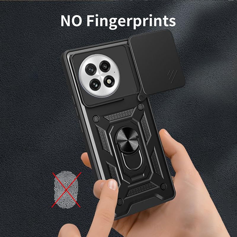 Image of Spazy Case OnePlus 13 5G Back Cover | Heavy Duty Hybrid Case with 360 Degree Rotating Finger Ring Holder + Slider Shutter Camera Protection Cover for OnePlus 13 5G - Black