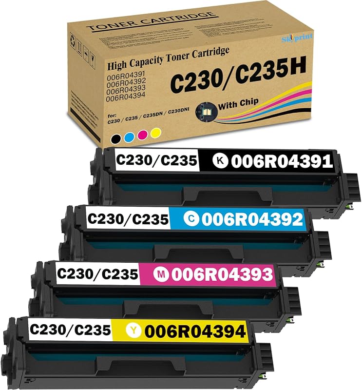 C230 C235 Toner Cartridge High Capacity (with Chip) 006R04391 006R04392 006R04393 006R04394 Compatible for Xerox C230 Toner for Xerox C235DN C230DNI Printer Black:5500;CMY:4500 Pages