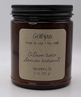 Bougie de soya/soy candle 8oz (225g),Citron coco/lemon coconut (pot clair/clear jar)