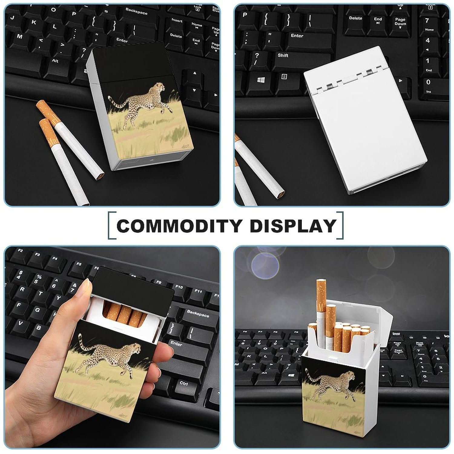 Running Cheetah Cigarette Case Plastic Normal Size Cigarette Case Can Hold 20 Cigarettes Smoking Accessories King Size Cigarettes Box Cigs Protective Cover image 5