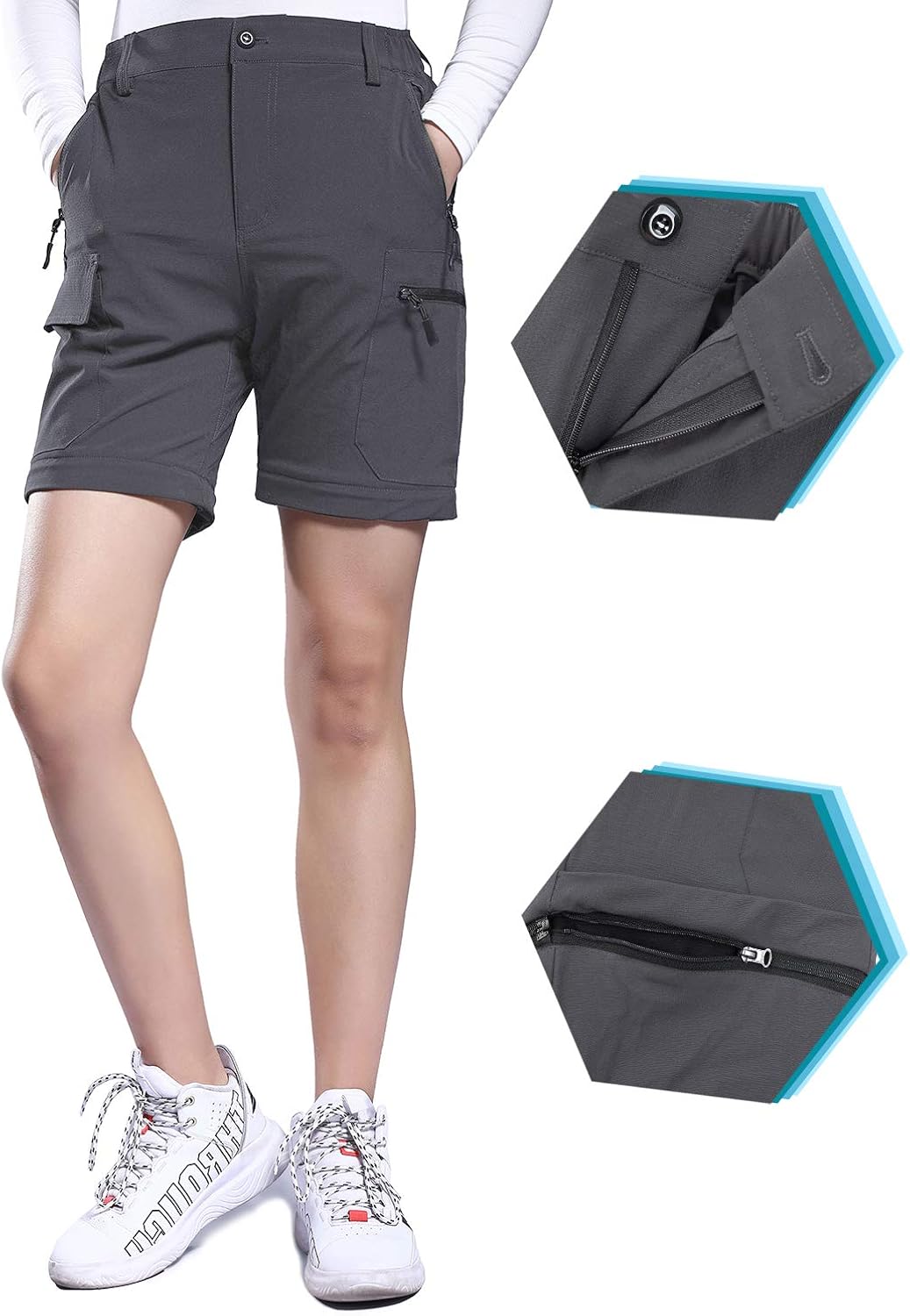 Hiauspor Women's Convertible Hiking Pants Lightweight Zip Off Pants Quick Dry Outdoor Stretch Pants UPF 50+: Clothing