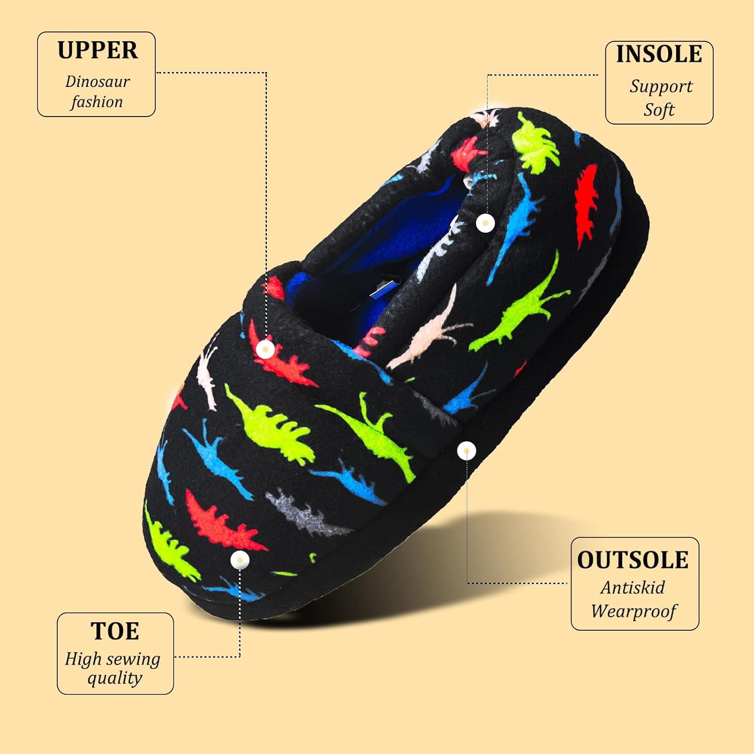 Kids Big Boys Warm Slippers with Soft Memory Foam Indoor Anti-Slip Cute Dinosaur Slippers - Image 3