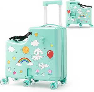 20-inch Ride-On Suitcase for Kids with Spinner Wheels, TSA Lock, Safety Belt, Foldable Pedal, and Cup Holder