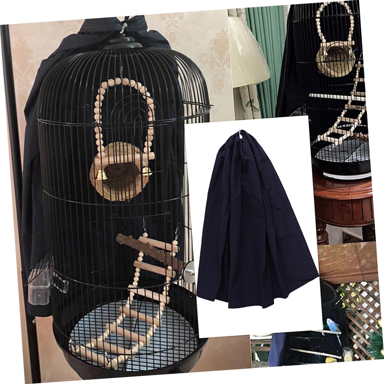 Round Birdcage Cover Shading Cloth for Parrots Cockatiels Canaries Windproof Breathable Accessory Navy