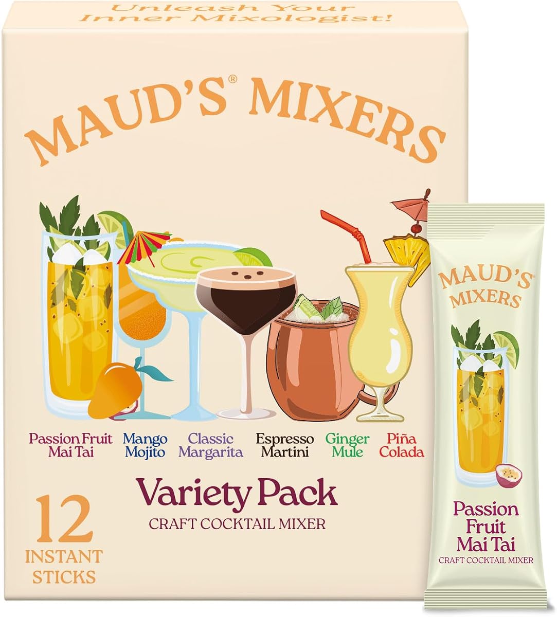 Maud's Mixers Variety Pack Cocktail/Mocktail Mix, 12ct | Mocktail Non-Alcoholic Drinks Made with Real Agave - Low Calorie, Low Sugar, Easy to Mix