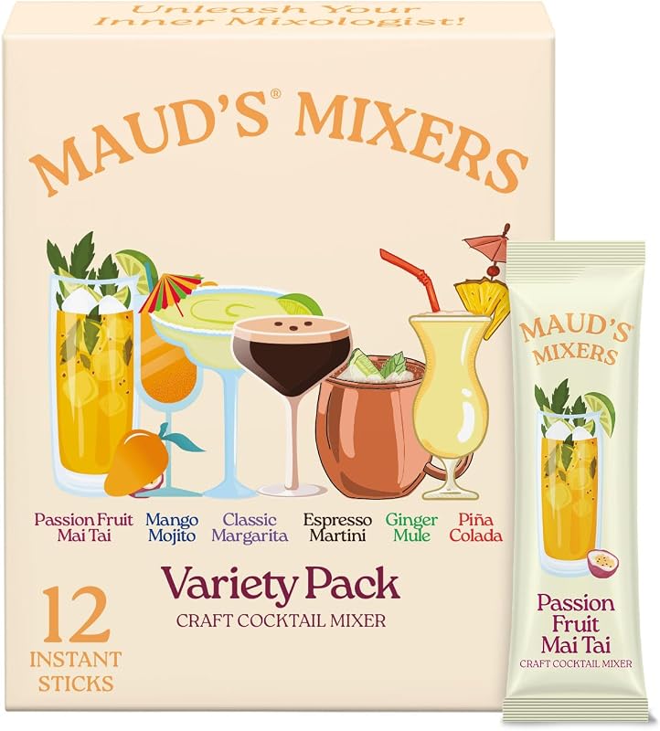 Maud's Mixers Variety Pack Cocktail/Mocktail Mix, 12ct | Mocktail Non-Alcoholic Drinks Made with Real Agave - Low Calorie, Low Sugar, Easy to Mix