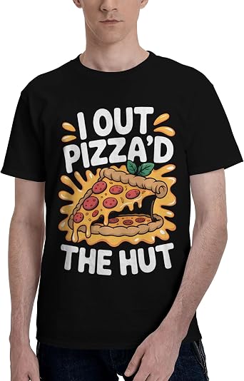 Mens T-Shirt,Defeating Hut Superior Pizza,Classic Crew Neck Soft Cotton Daily Tee