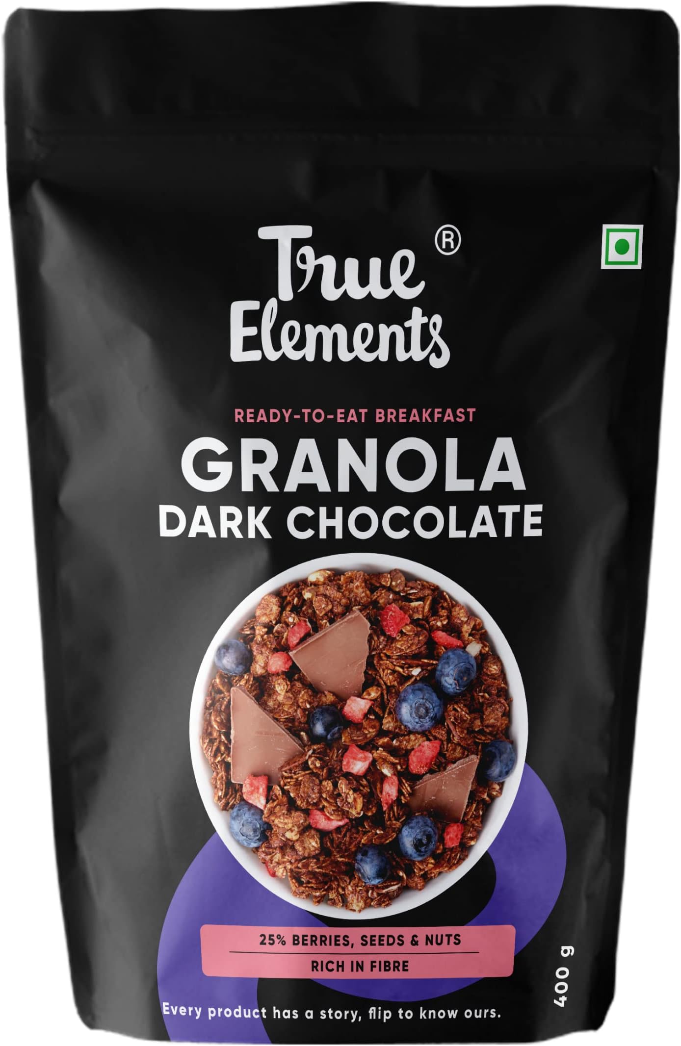 Granola Dark Chocolate 400g - Baked Granola | Almonds, Berries & Dark Chocolate | Granola for Breakfast | High Fibre Cereal | Diet Snack