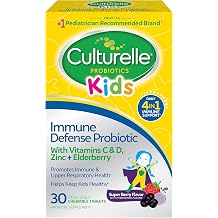 Culturelle Kids Daily Immune Defense Probiotic Chewables, Ages 3+, 30 Count | From the #1 Pediatrician-Recommended Brand&plusmn;, Digestive Gut Health, 4-in-1 Immune Support*, Zinc, Vitamins C &amp; D, Elderberry