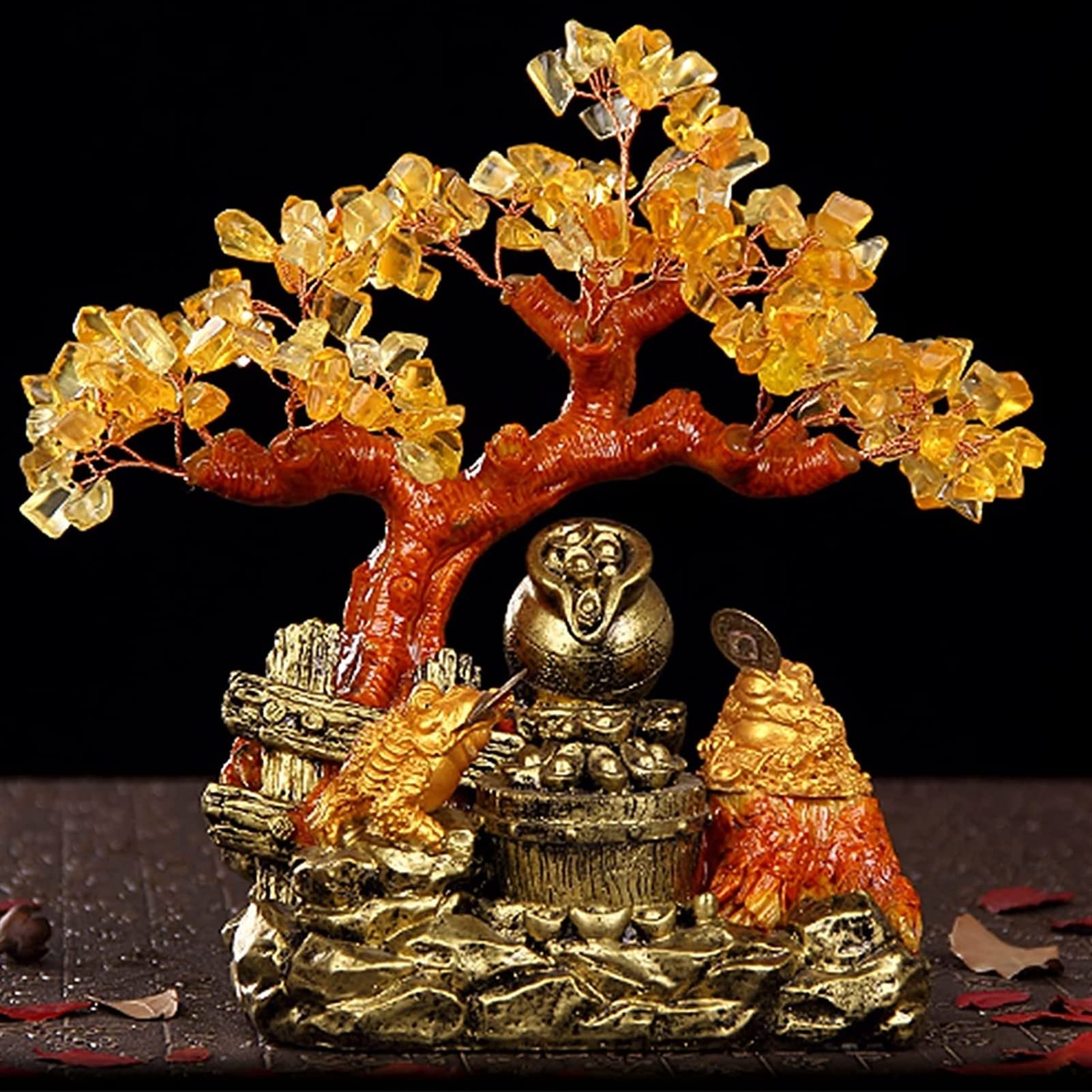 SBCGFY Feng Shui Statue,Feng Shui Money Tree Crystals Statue With Money Frog Figurine, Tree Bonsai Sculpture Decoration For Luck And Wealth Ornament Blessing Gift