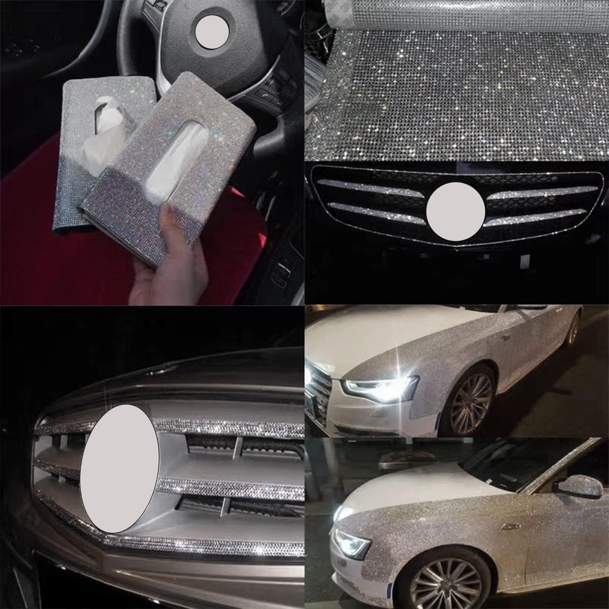 4PCS Bling Car Door Edge Guards Protector, Diamond Auto Side Door Anti-Collision Crash Strip Sticker, Crystals Vehicle Anti-Scratch Bumper Tape, Universal for SUV Truck Pickup (White)
