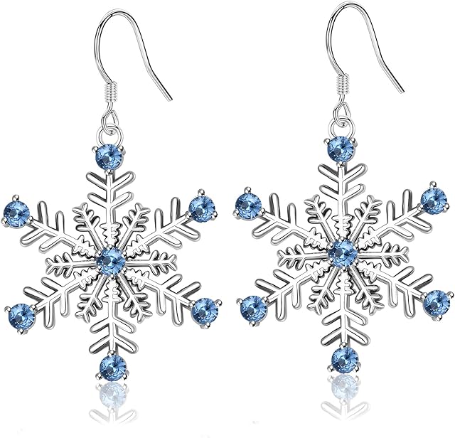 LYTOPTOP Silver Snowflake Dangle Drop Earrings for Women Girls, White Gold Plated Cubic Zirconia Christmas Earrings Jewellery Gifts for Christmas Xmas Party Winter Holiday, with Gift Box