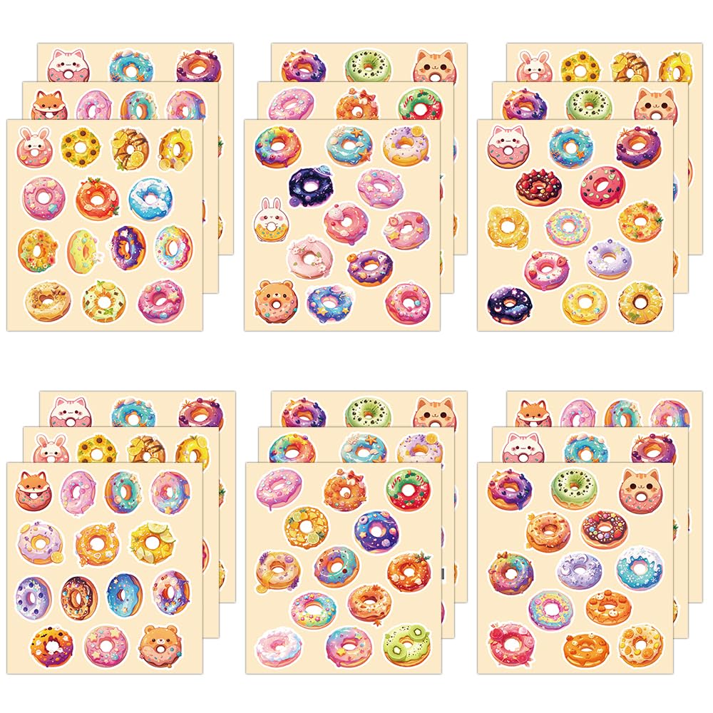 Cute Donut Sticker for Kids, Snack Stickers with Adorable Animal Designs, Waterproof Vinyl Sweet Food Stickers for Kids Water Bottles Laptop Phone