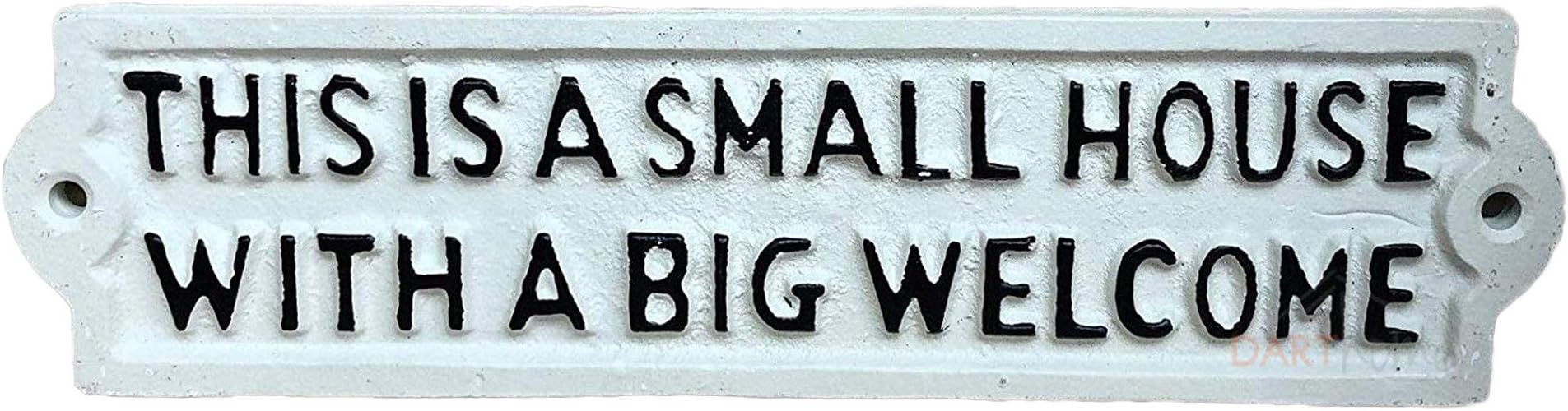 Darthome White Cast Iron Metal Home Garden Wall Art Sign Plaque Small House Big Welcome