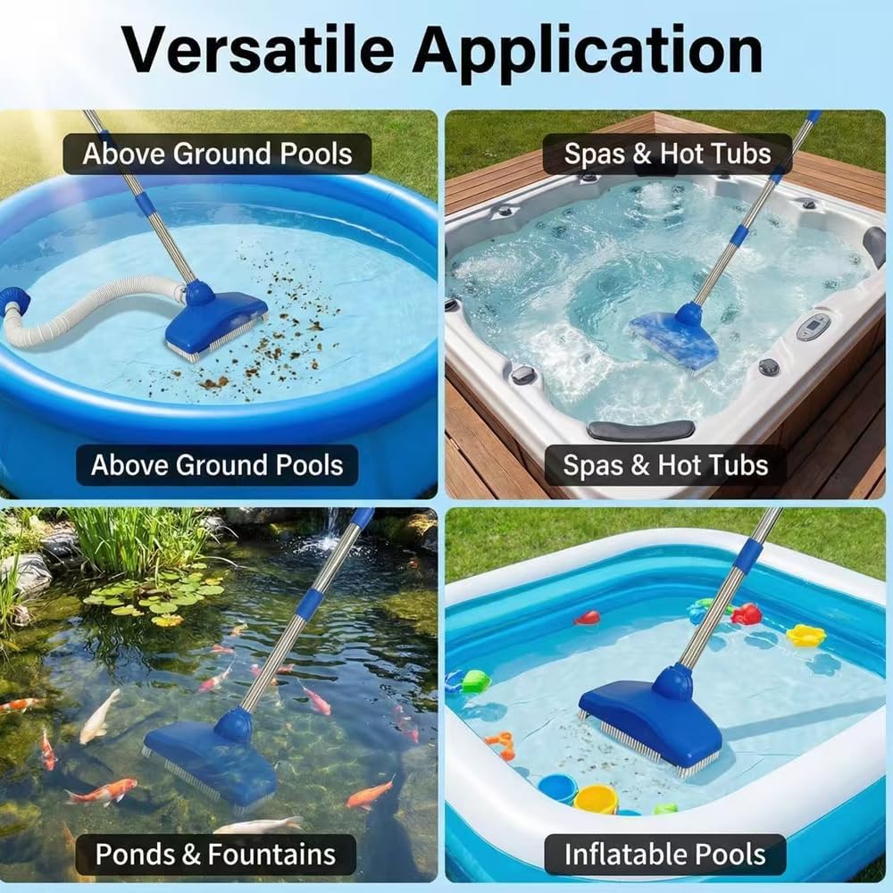 Aspirateur de piscine avec tige télescopique 2,3 m avec tuyau rétractable de 3,5 m - Aspirateur de piscine - Kit de nettoyage pour piscines, spas, jacuzzis