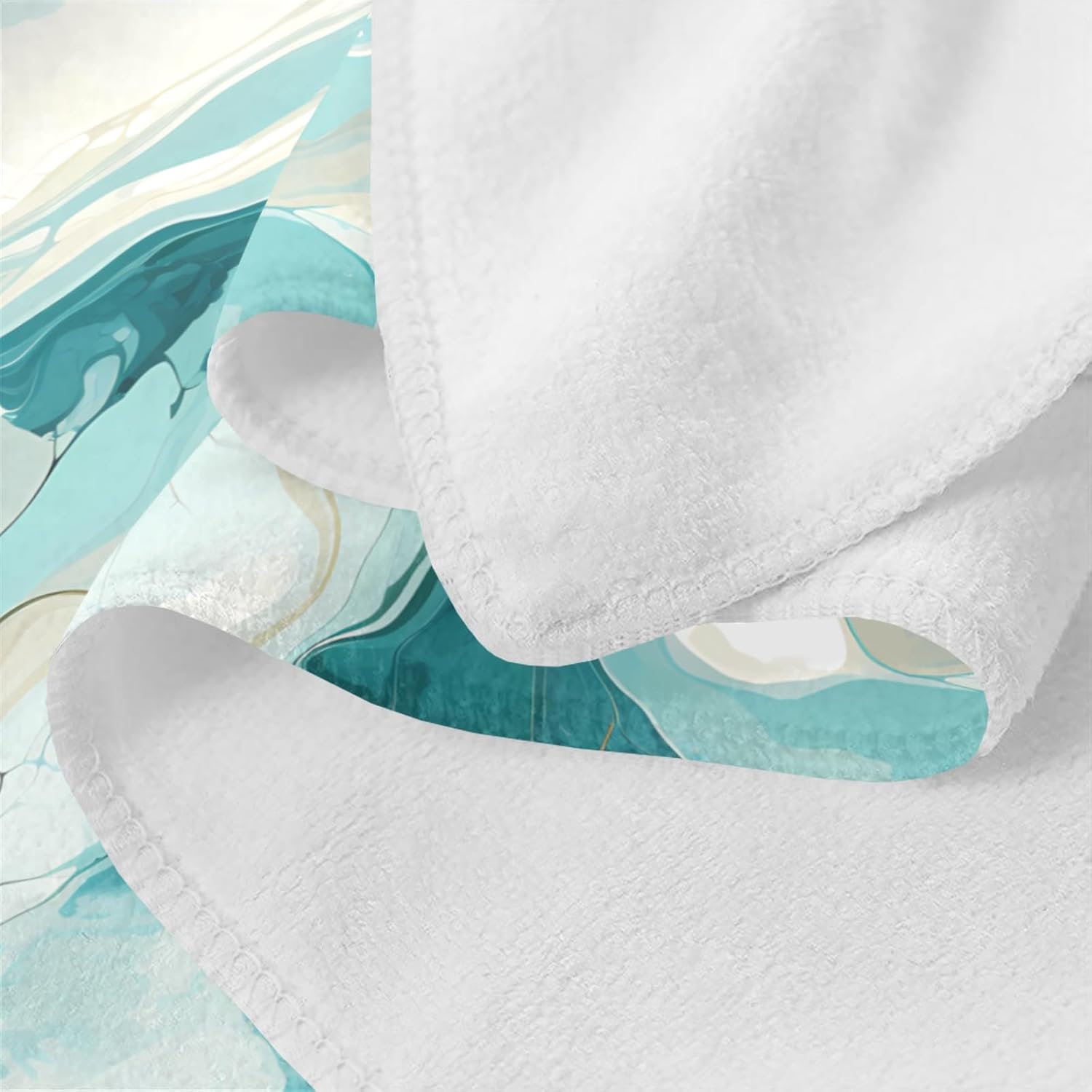 Teal Turquoise Marble Bath Towels Set Abstract Art Absorbent Bath Sheet Hand Towel Wash Cloth for Bathroom Spa Gym Guest Use