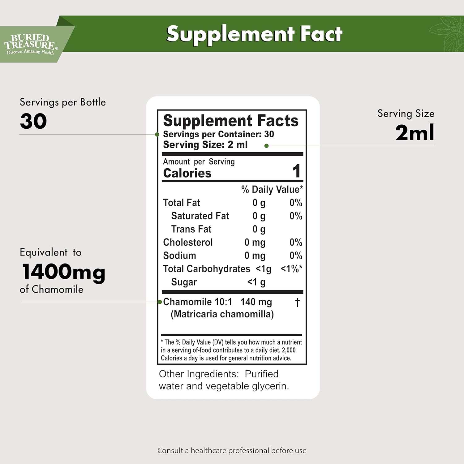 Buried Treasure Chamomile Drops – 30 Servings, 2oz, Liquid Herbal Calm Supplement for Relaxation Support, No Sugar Added - Image 2