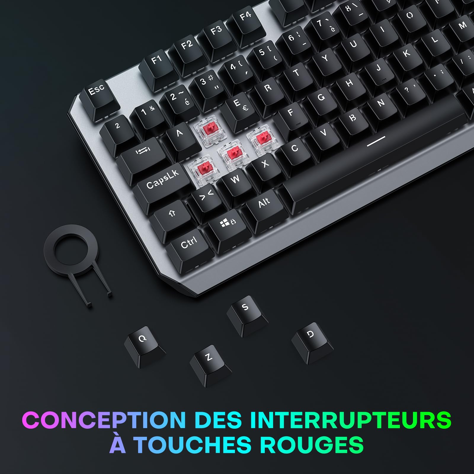 OMOTON Clavier Gamer Mécanique Filaire USB, 80% TKL Clavier Gaming Mecanique Rétroéclairé avec Switch Rouge, Anti-Ghosting, AZERTY Français pour PC/Windows