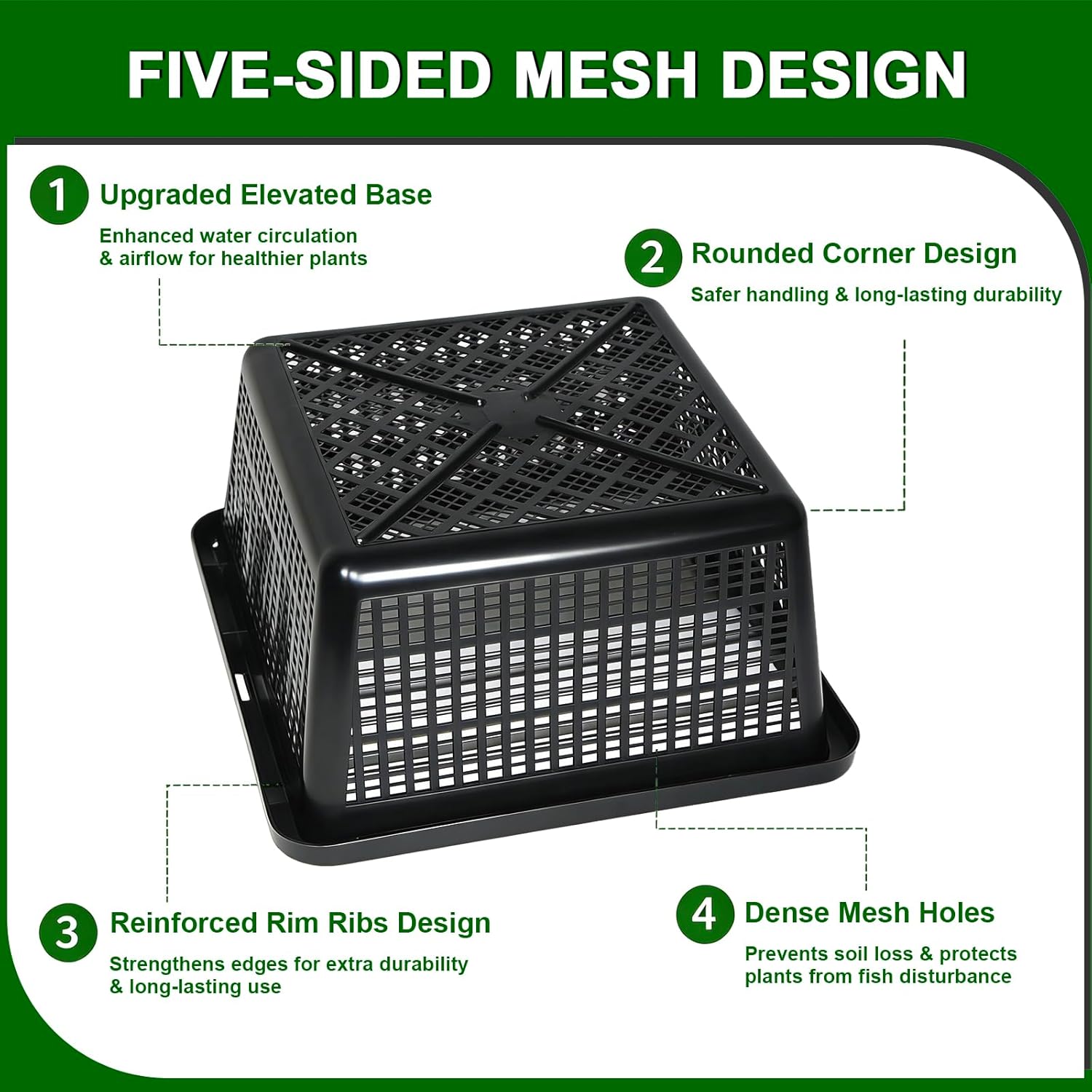 12 Pcs 7 Inch Aquatic Plant Baskets for Hydroponics Water Garden Plant Pots Black Plastic Mesh Basket Square Plastic Mesh Pond Containers for Live Aquarium Plants