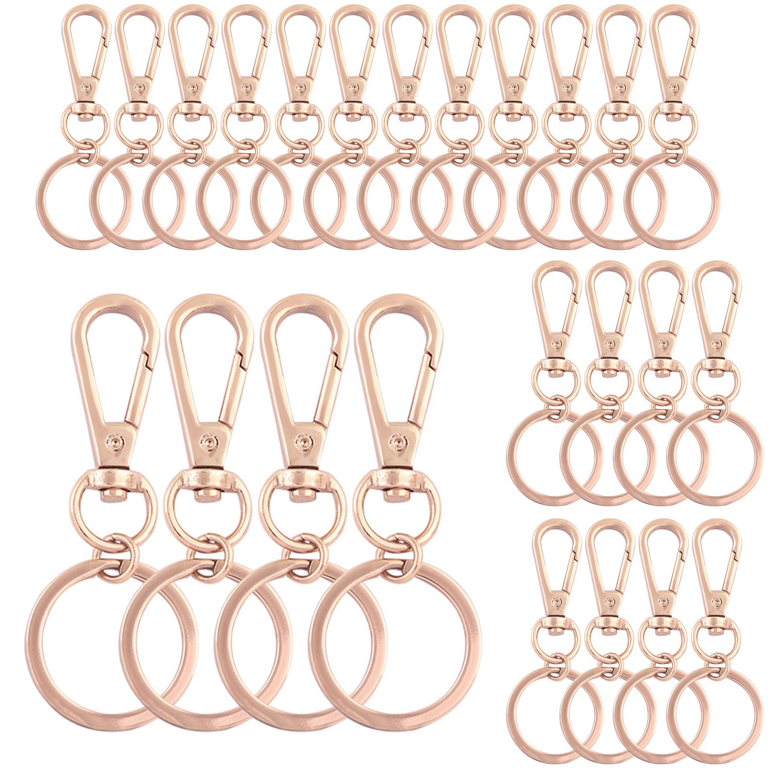 Juego de cierres giratorios de mosquetón de oro claro, gancho giratorio de metal con llavero plano dividido, accesorios para bolso de mano, joyería de bricolaje (oro claro, 24 piezas)