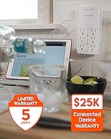 Vista 8 de ECHOGEAR Toma de pared con puertos USB y protección contra sobretensiones, 8 dispositivos 6 enchufes giratorios de CA, 2 incluye 1 puerto USB-C