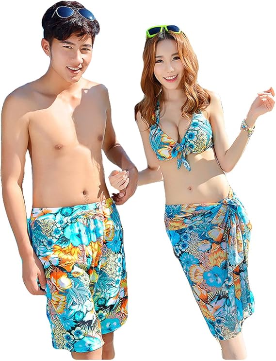 Amazon Co Jp Buy The World レディース メンズ 水着 ペア お揃いコーデ 体型カバー パレオ カップル レディースブルー レディース2xl ファッション